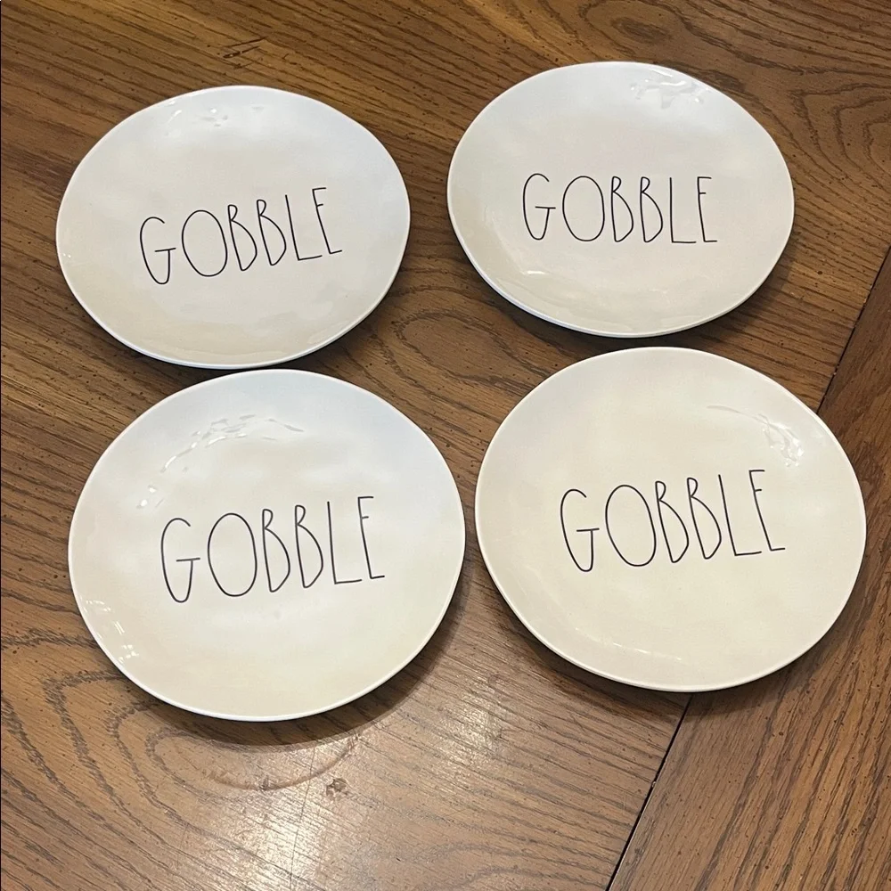 Rae Dunn Ivory 'Gobble' Dessert/Salad Melamine Plates, set of‎ 4